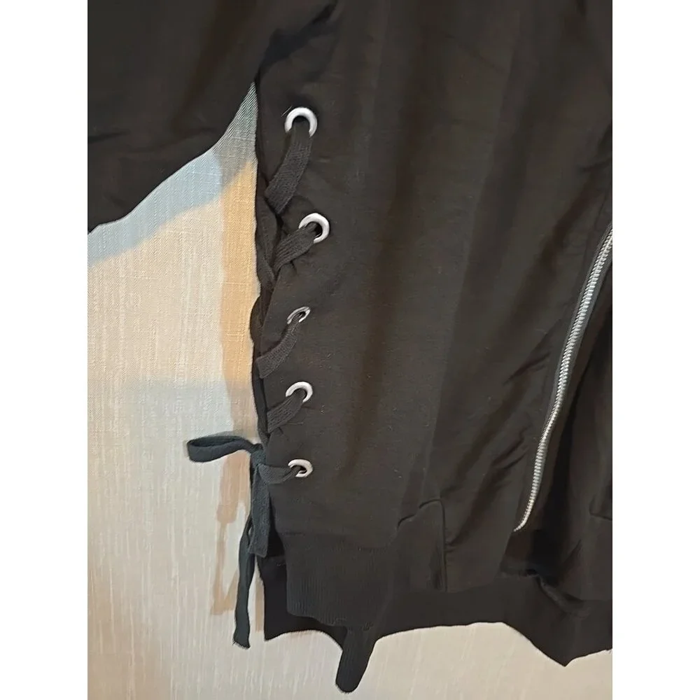 bobi zip front jacket‎ Black Lace up sides Stretch Long Sleeve Size S New